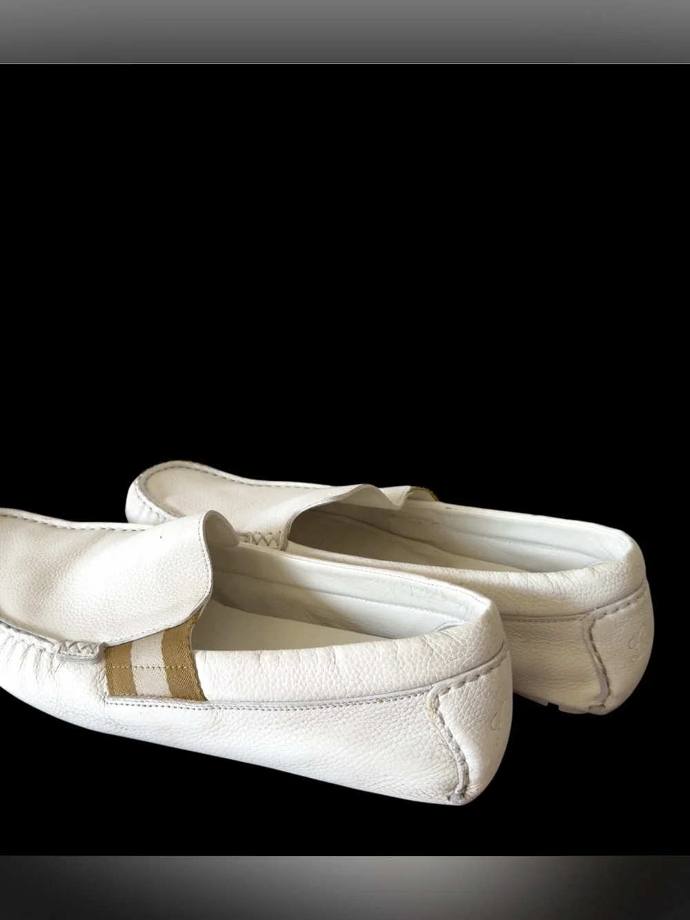 Vintage Gucci Men's White Leather Slip-On Loafers Sz 8.5 Quiet Luxury Summer